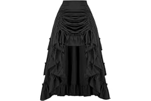 Xiaojmake Women Medieval Renaissance Dress Ruffled Pirate Skirt High Low Steampunk Gothic Maxi Skirts Victorian Ruffled Skirt
