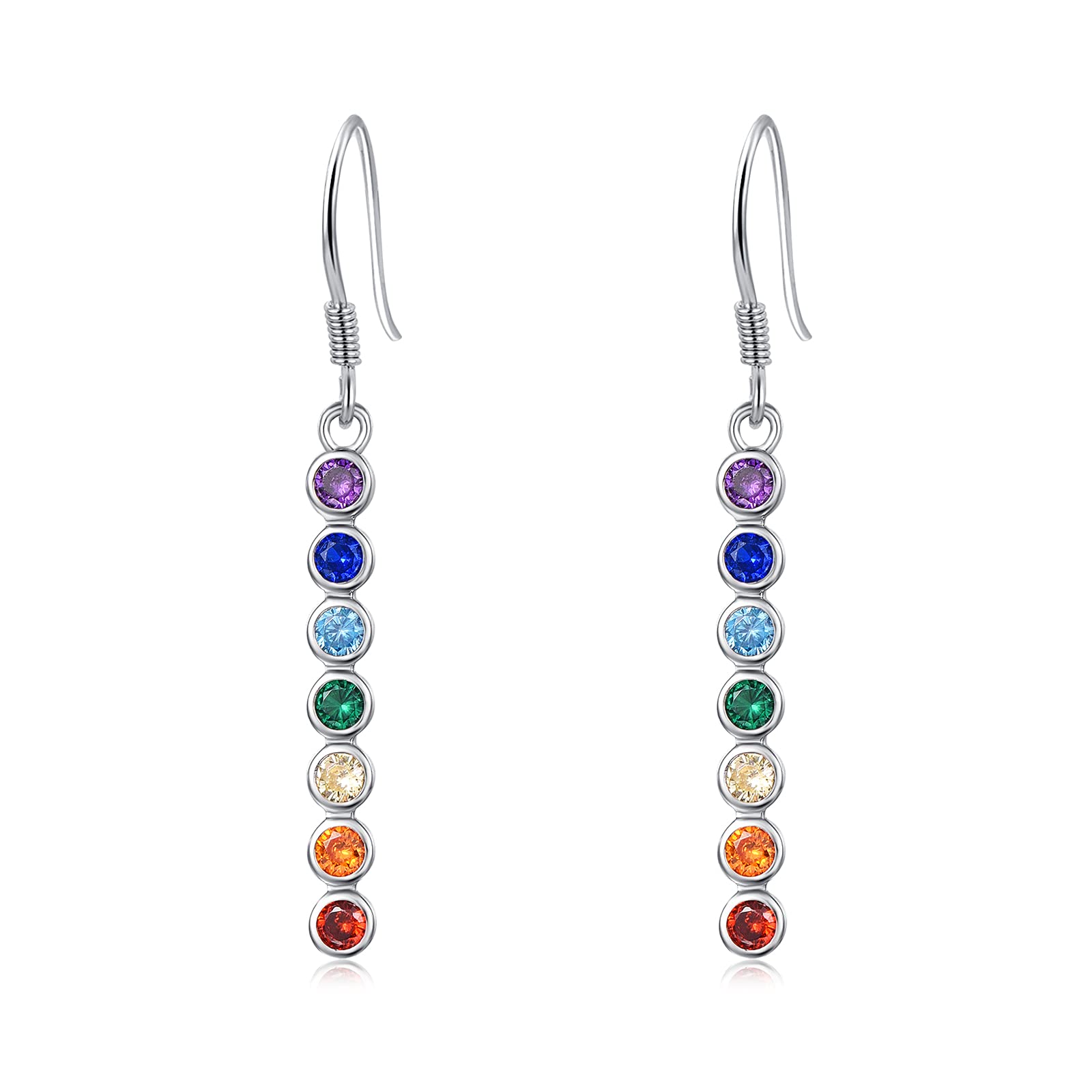 KINGWHYTE Chakra Drop Earrings 925 Sterling Silver Chakra Jewellery Healing Balancing Earrings Birthday Gifts for Women Girls