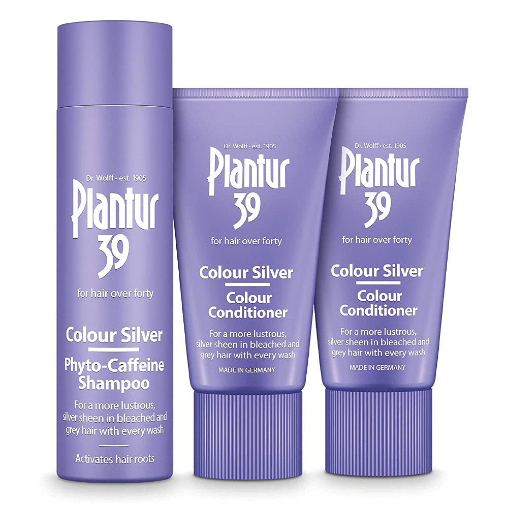Plantur 39 Purple Shampoo and Conditioner Set | Enhanced Silver Sheen for Bleached and Grey Hair | Prevents and Reduces Hair Loss and Supports Hair Growth | 1x Shampoo 250ml | 2x Conditioner 150ml