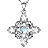 AINFQY Witch Knot Necklaces 925 Sterling Silver Celtic Triquetra Knot Pendant Moonstone Opal Jewelry Gift For Women