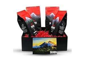 VOLCANICA COFFEE Exotic Coffee Gift Box, Whole Bean, Fresh Roasted, 4 X 16-ounces - Tanzania, Guatemala, Brazil and Papua New Guinea Peaberry