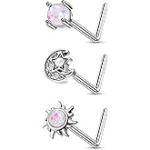 MeIighting Nose Rings 20G Moon Nose Studs Stainless Steel 316L Sun Nose Piercing Jewelry L Shaped for Women Men Body Piercing Jewelry