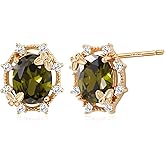 Watforsh Gold Plated Oval Peridot Stud Earrings for Women with Butterfly and Cubic Zirconia Olive Green Earrings Studs for August Birthstone Jewelry