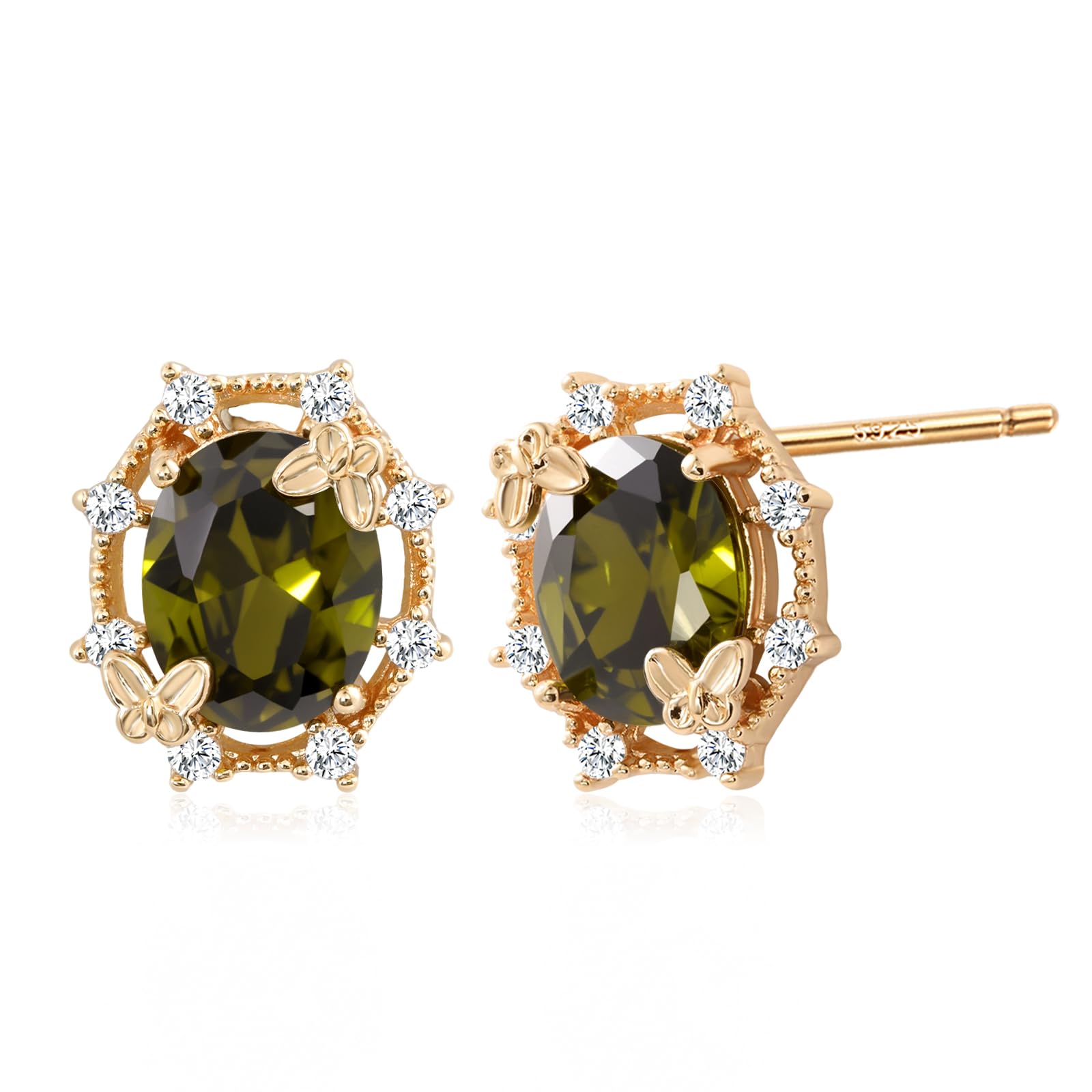 Photo 1 of Watforsh Gold Plated Oval Peridot Stud Earrings for Women with Butterfly and Cubic Zirconia Olive Green Earrings Studs for August Birthstone Jewelry