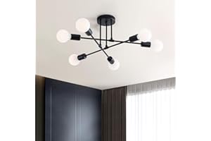 XINGSIYUELYX 20" Modern Black Sputnik 6-Light Industrial Chandelier Ceiling Light Fixture, Semi Flush Mount Chandeliers for Bedroom, Dining Room, Living Room, Kitchen,E26 Base,Bulbs Not Included
