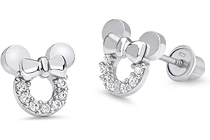 LOVEARING 925 Sterling Silver Rhodium Plated Mouse Cubic Zirconia Screwback Baby Girls Earrings