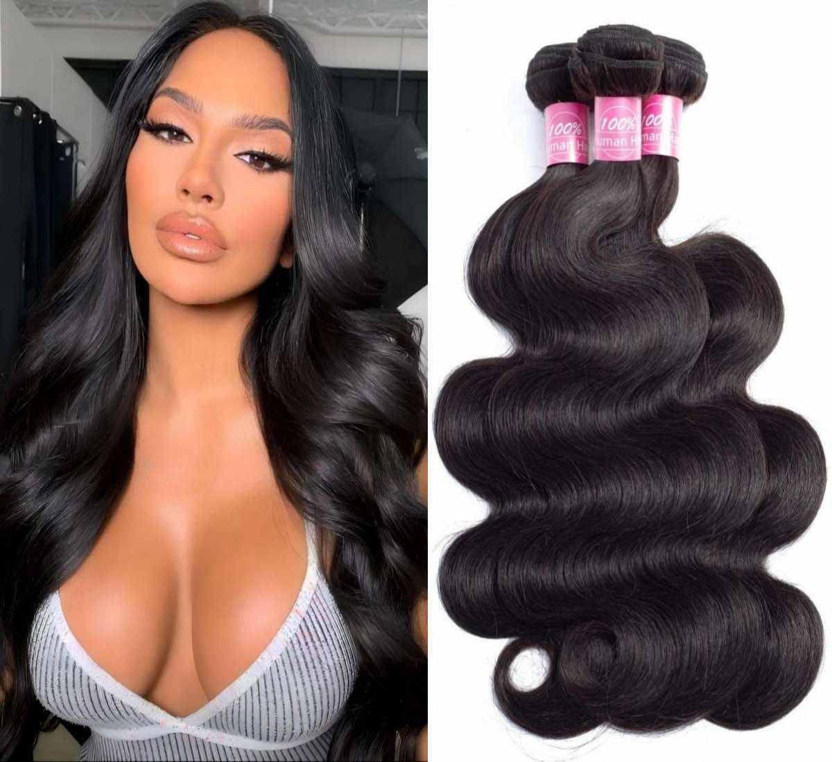 Sexycat Body Wave Human Hair Bundles 16 18 20 Inch Brazilian Virgin Hair Extensions Weave 100% Unprocessed Bundles Human Hair Natural Color — image 1