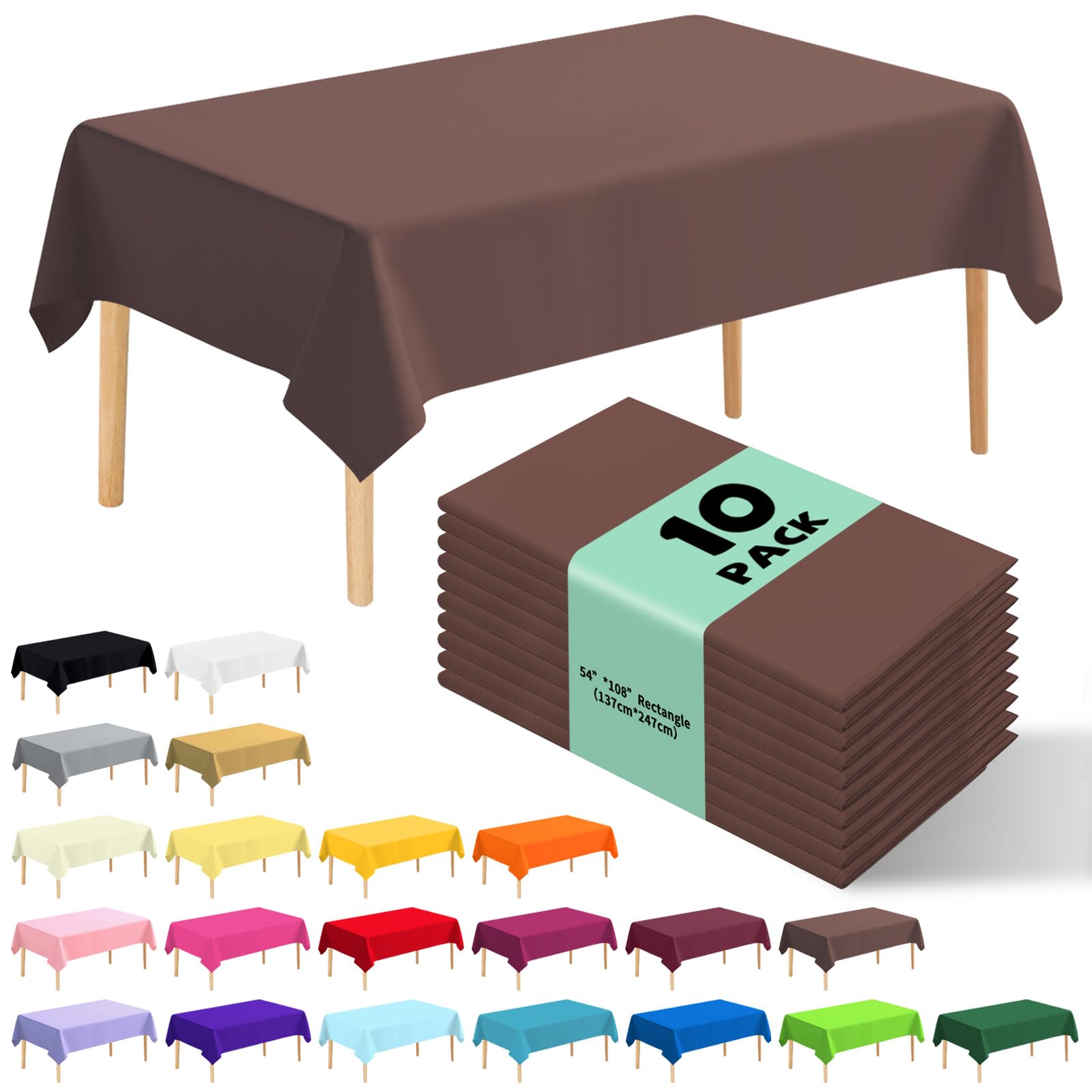 Photo 1 of JHDZDHY 10 Pack Premium Disposable Plastic Tablecloth 54" X 108" Rectangle Table Cover for Birthdays Weddings Christmas Anniversary Buffet Table (Brown)