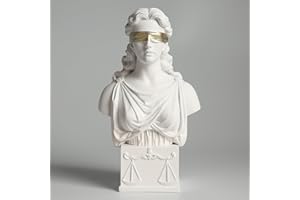 ShineOnAngel Lady Justice Bust Statue, White with Gold Blindfold, 8.5 Inch, Greek Roman Style, Law Office Decor (White&Gold)