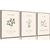 3Pcs Christian Bible Wall art Religious Psalm Verse Painting Picture Wall Decor Matthew Green Plant Floral Poster Print Artwork for Bedroom Living Room Study Home Decoration