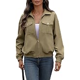 AMZANGEL Women's Casual Zip up Long Sleeve Utility Bomber Jacket with Pockets