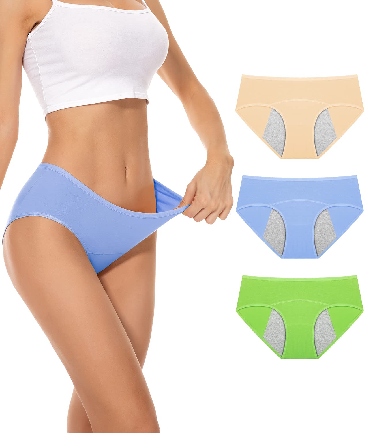 PULIOU Women Underwear,Period Pants,pad Needed,Added Security,Leakproof,Menstrual Underwear,Heavy Light Flow,Extra Protection Pack of 3