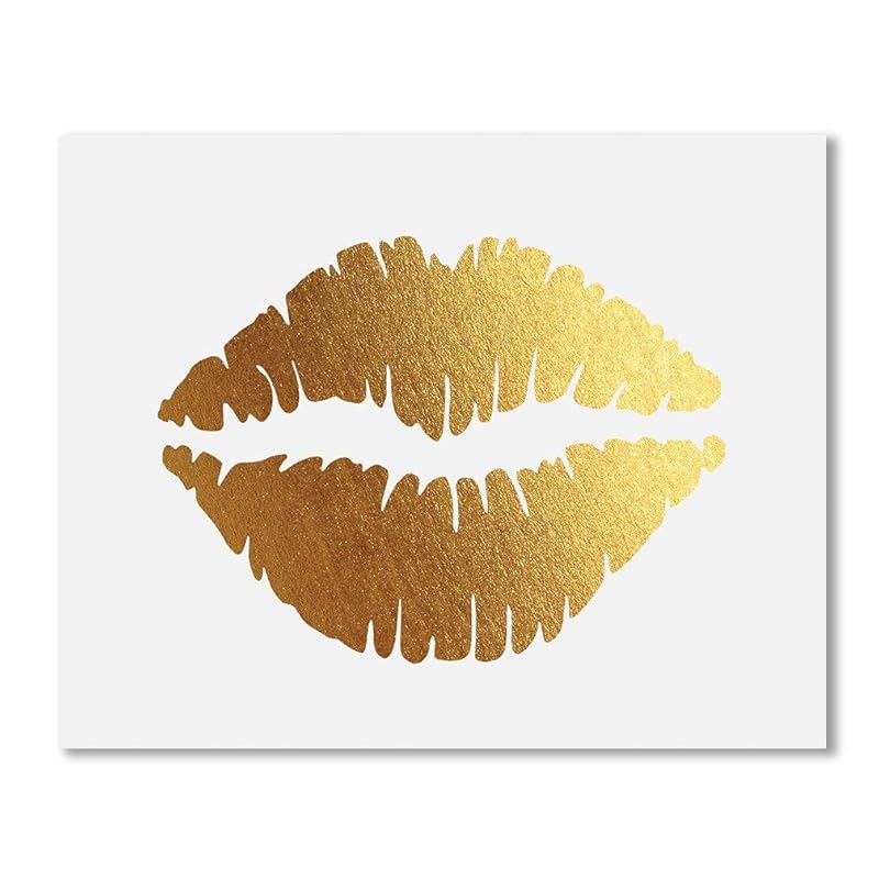 Lips Gold Foil Print Poster Decor Wall Art Kiss Love Makeup