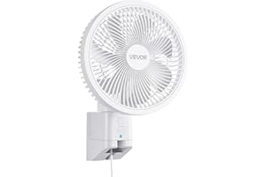 VEVOR 8.5 in Wall Mount Fan, Oscillating Hanging Fan with Remote Control, 10 ft Powerful Airflow, DC Motor, 4 Speeds & Timer,