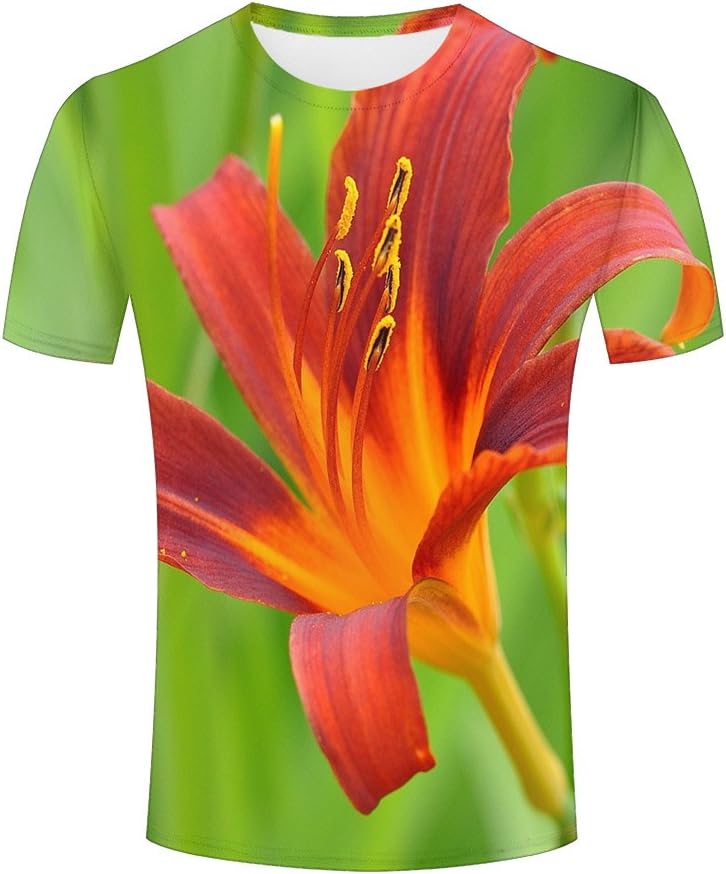 Fashion Womens Mens 3D Printed Beautiful Flowers - Lily Graphic Short Sleeve Couple T-Shirts