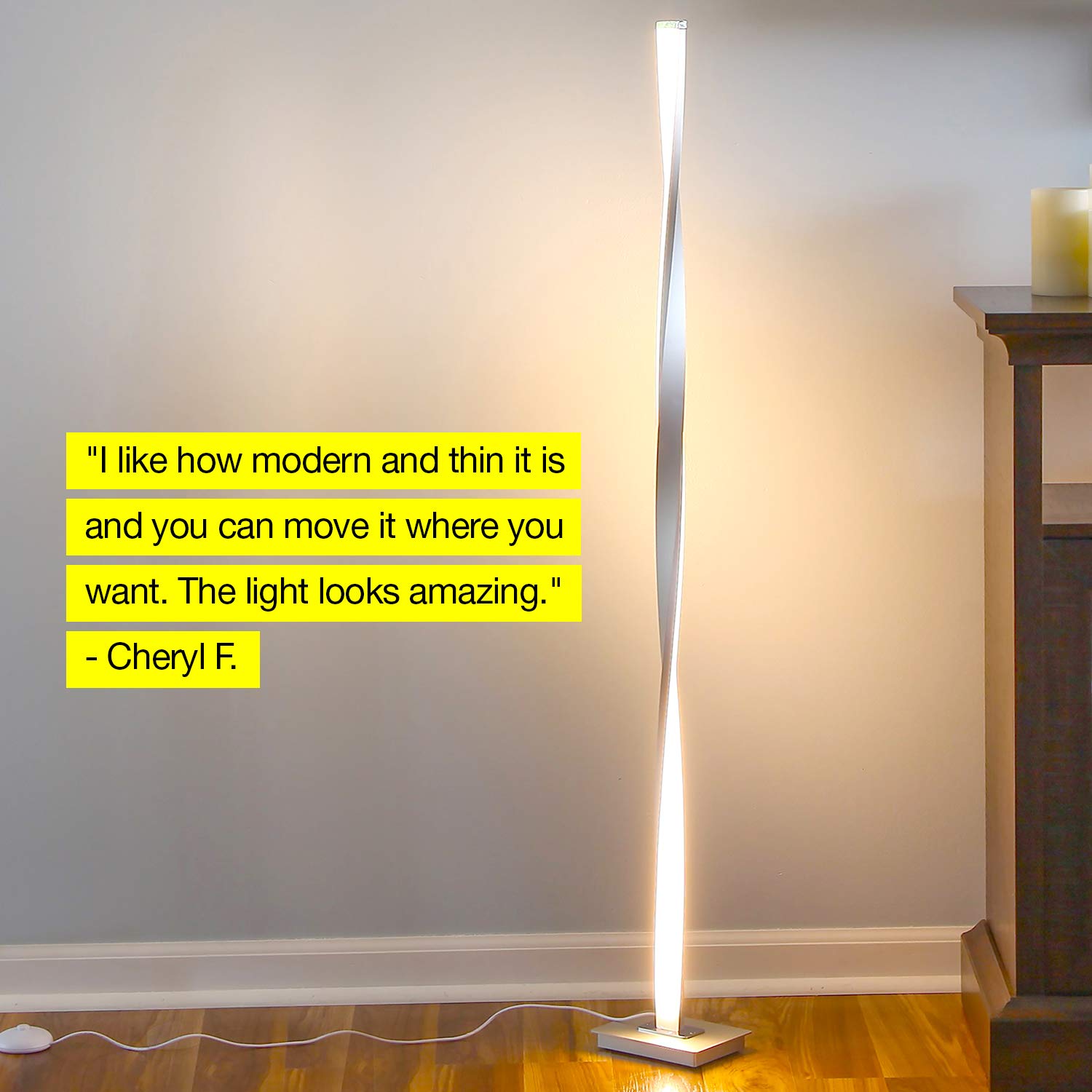 Brightech Helix LED Floor Lamp for Living Rooms - Get Compliments: Modern Standing Pole Light for Family Rooms, Bedrooms & Offices - Bright, Dimmable Contemporary Lighting - Platinum Silver