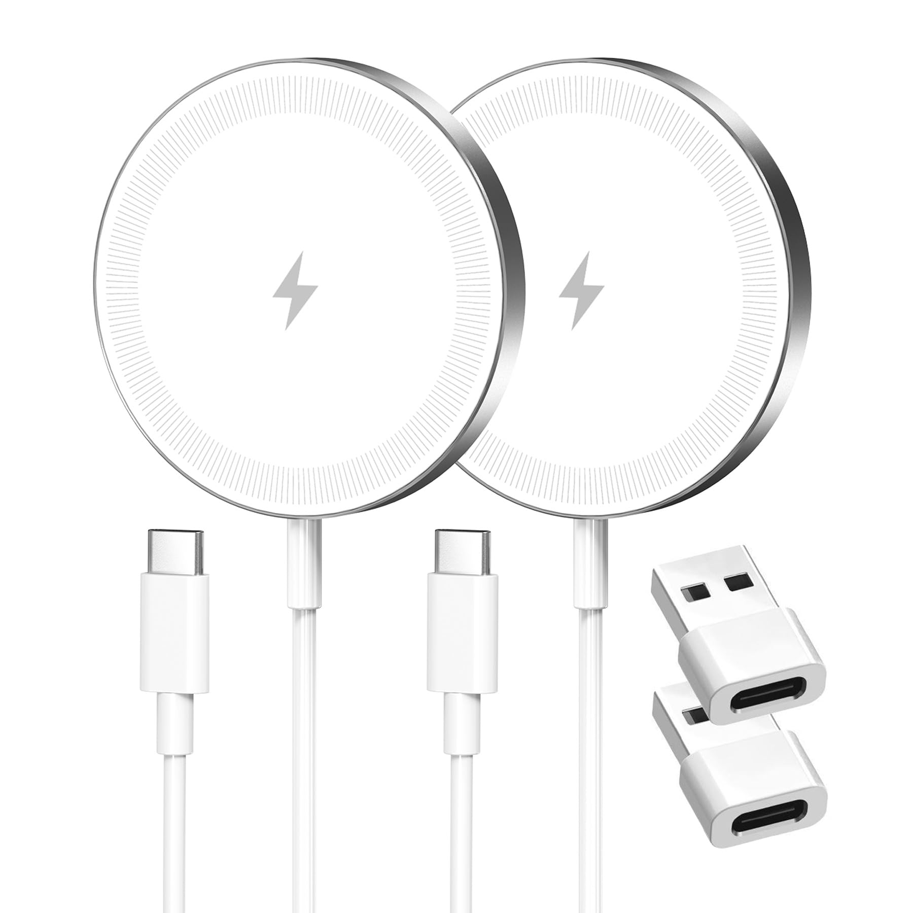 Magnetic Wireless Charger Charging Pad: 15W Qi Fast Portable Slim Charger Puck for iPhone 17e 17 Air 17 Pro Max 16 15 14 13 12 Series S26 & AirPods 4 3 2 Pro - Include USB-C/A Dual Ports (2Pack White)