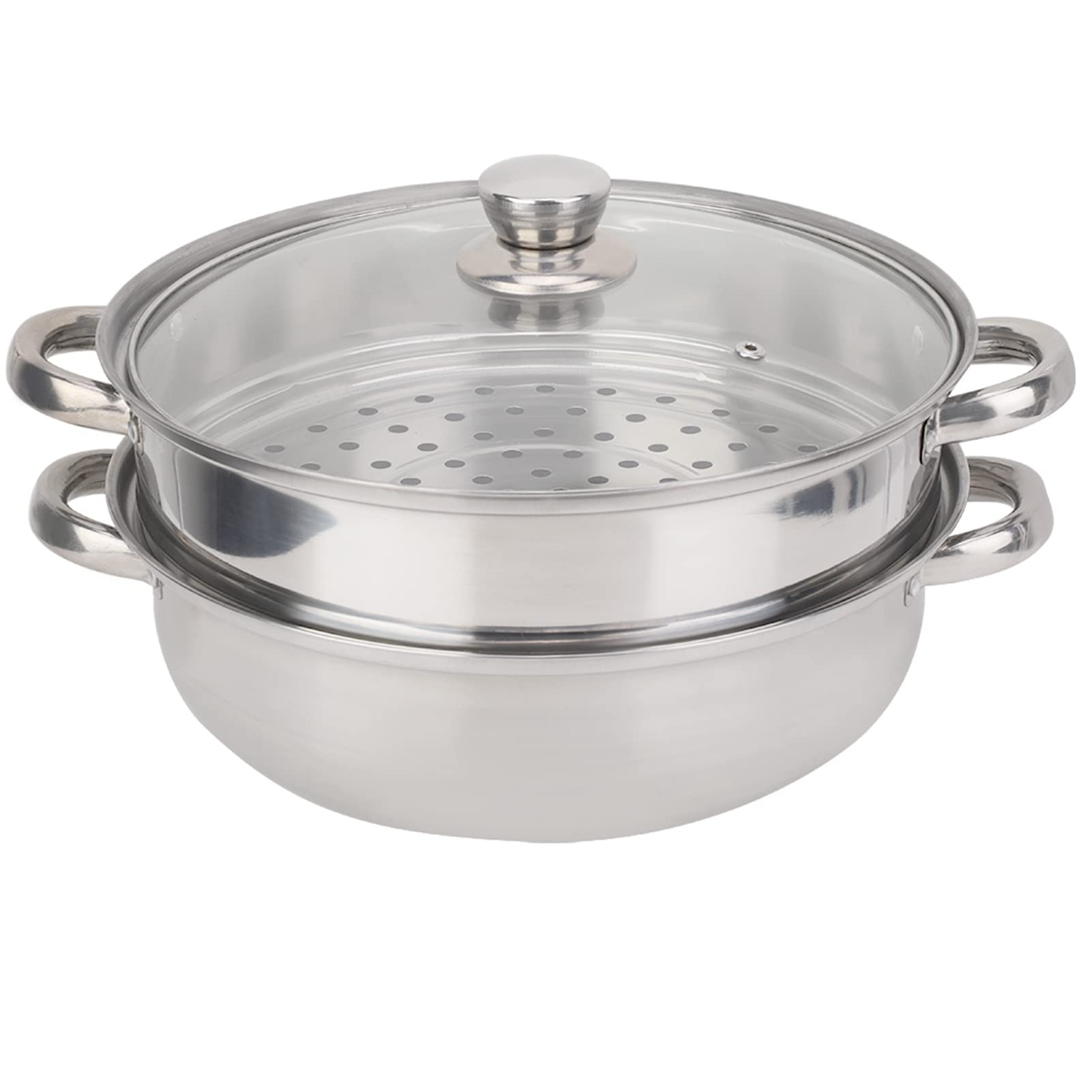 2-Layer Pan, 11Inch Multipurpose Stainless Steel Pot with Handle and Lid for Home Restaurant Hotel Kitchen