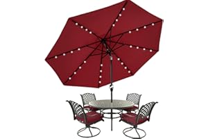 MASTERCANOPY Patio Umbrella with 32 Solar LED Lights -8 Ribs (9ft,Burgundy)
