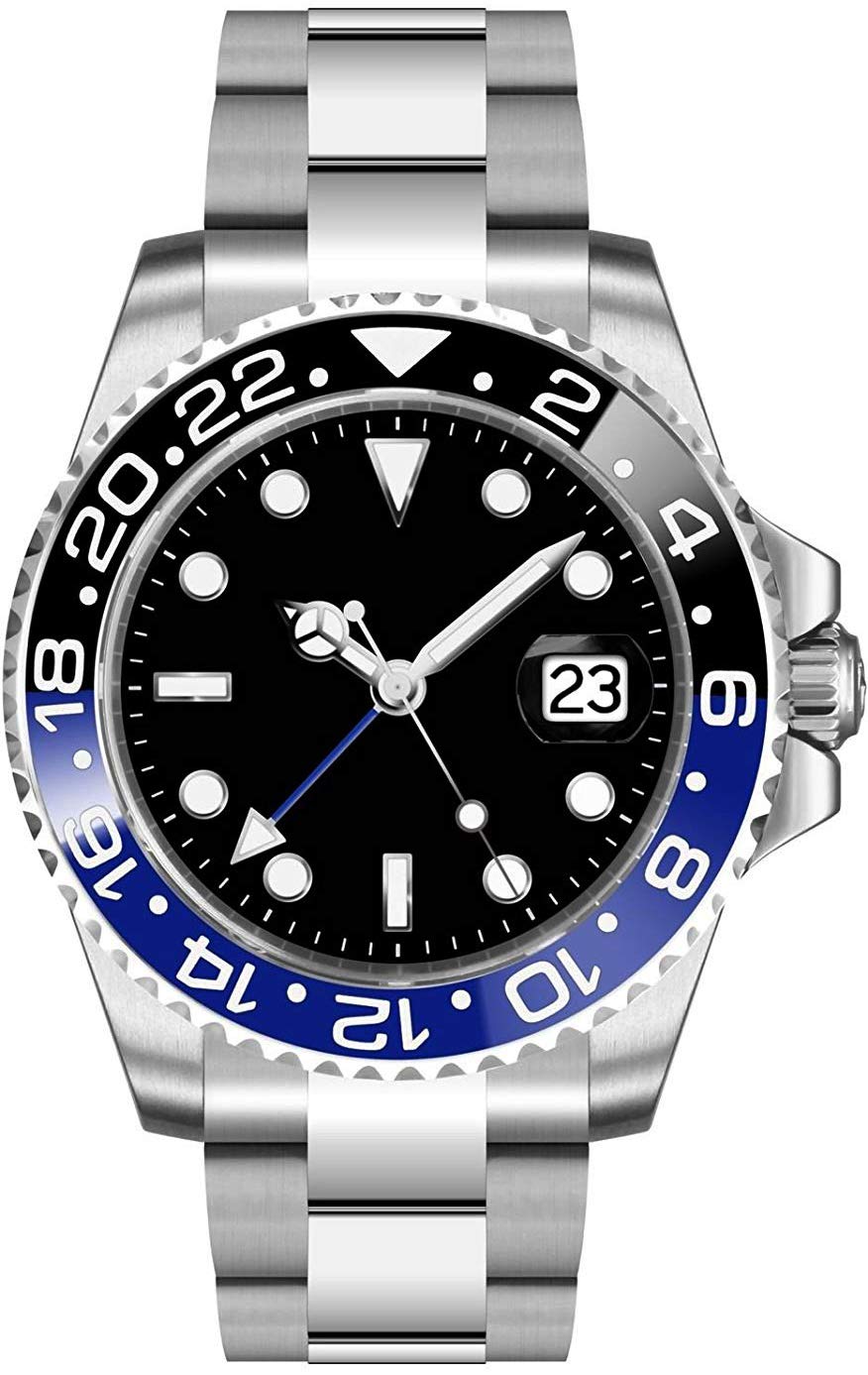 GMT Master Sapphire Glass Blue and Black Ceramic Bezel Men's Silver