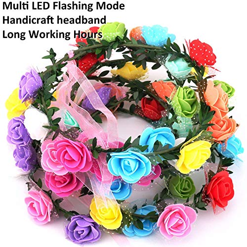          LED Flower Crown Glow in The Dark Party Favors, 12 Pack Adjustable Flower Wreath Headband Luminous 10 LED Flower Headpiece Flower Headdress for Girls Women Wedding Holiday Gifts Dress Up Accessories - Thumbnail 3