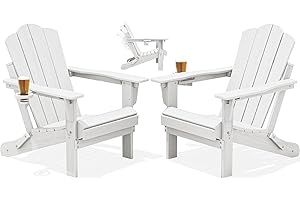 KINGYES Folding Adjustable Backrest HDPE Adirondack Chair Set of 2, White