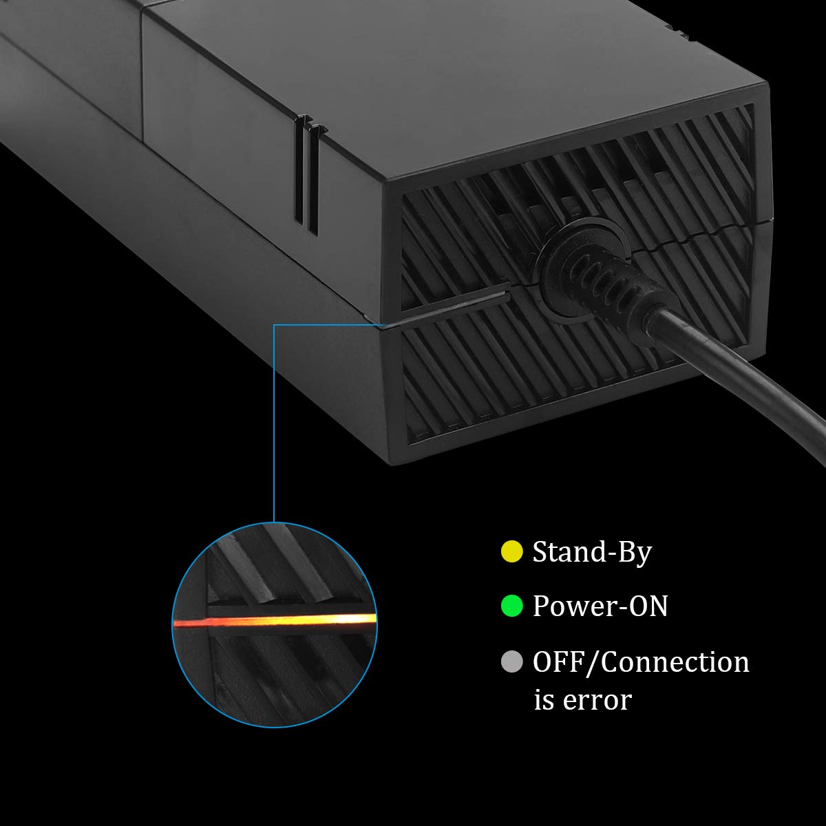 Xbox One Power Supply Brick With Power Cord，Enhance Version AC Adapter Power Supply Charge For Xbox One Console, 100-240V Auto Voltage,Black