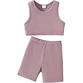 Chichoo Girl's 2 Piece Athletic Outfits Workout Sets Sleeveless Crop Tank Tops and Bike Shorts Gymnastic Yoga Summer Kid 2-6Y