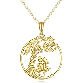 PIIDHW 14K Real Gold Sister Necklace Solid Yellow Gold Tree of Life Pendant Jewelry Birthday Mother's Day Anniversary Christmas Gifts for Women Sister