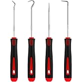 WILLBOND 4 Pcs Pick and Hook Tools, Automotive,6.5 Inches,Red | Precision Picks for O-ring Seal Puller, Curved Straight Tips, Non-slip Handles, For Fasteners Hose Detachment Repair