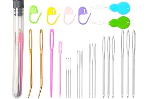 Hekisn 25Pcs Large Eye Blunt Yarn Needles kit, Assorted Sizes Bent Tapestry Darning Needle, Sewing Needles with Needle Threaders & Stitch Markers for Knitting Crochet (Black)