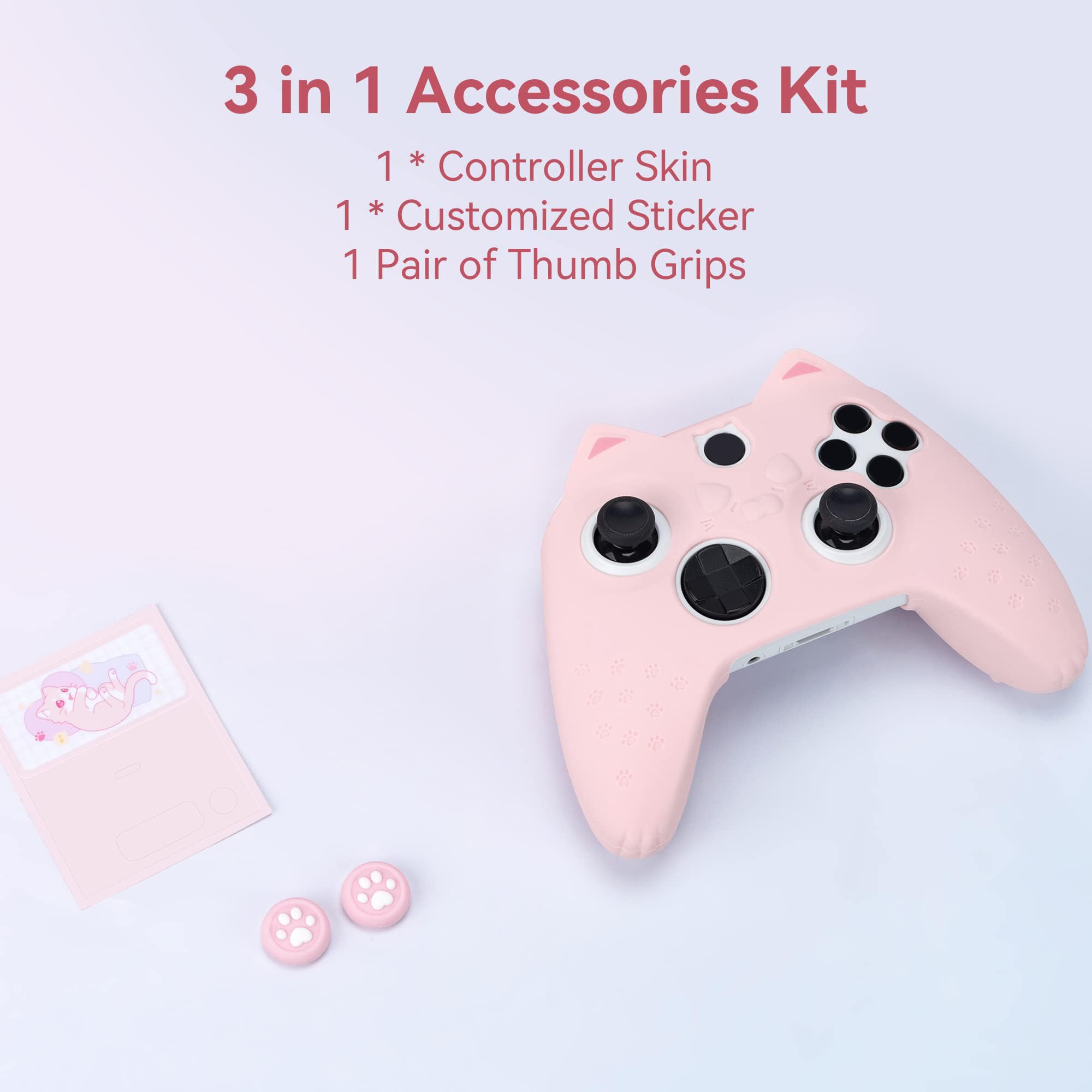 GeekShare Cat Paw Controller Skin Grips Set for Xbox Series X (Pink) | Anti-Slip Silicone | Includes 2 Thumb Grips | Compatible with Xbox Series X Controller