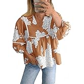 Tankaneo Womens Floral Peplum Babydoll Tops 3/4 Puff Sleeve Pleated Blouse Cute Casual V Neck Loose Fit Flowy Boho Shirts