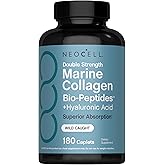 NeoCell Marine Collagen Peptides Supplement | 180 Caplets | with Hyaluronic Acid | Double Strength Formula | Nails, Skin, & Hair