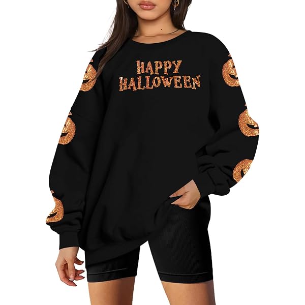 Sweat-shirt Halloween Femme - Imprimé Fantôme Mignon, Manches Longues, Col Rond, Décontracté