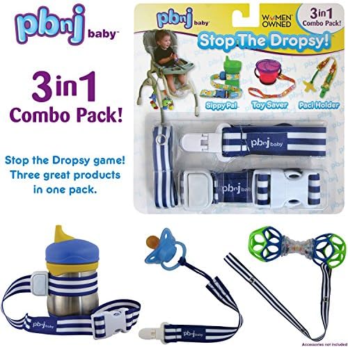 Stop the Dropsy 3-in-1 Pack for sippy cup, pacifier, toys (Blue Stripe)