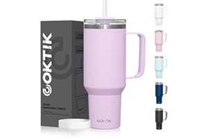 COKTIK 40 oz Tumbler With Handle and Straw Lid, 2-in-1 Lid (Straw/Flip), Vacuum Insulated Travel Mug Stainless Steel Tumbler for Hot and Cold Beverages,Easy to Clean (Lavender)