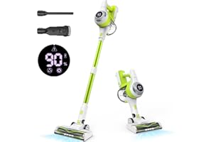 Belife Cordless Vacuum Cleaner for Home, Lightweight Stick Vacuum with Self-Standing, Rechargeable Wireless Vacuum with LED Screen & Anti-Tangle for Hardwood Floor, Pet Hair, Carpet (Green)