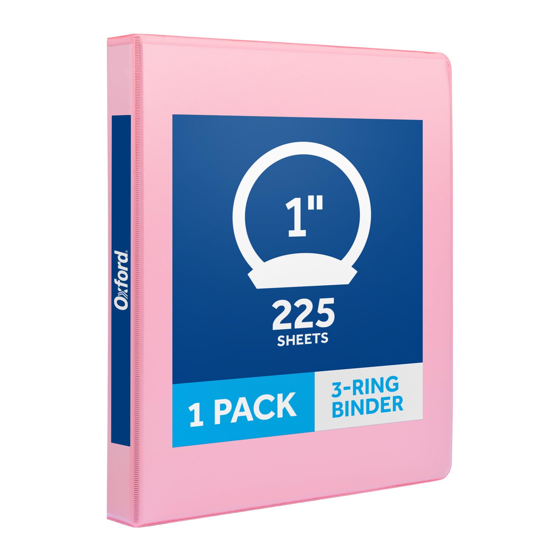 Oxford 1 Inch 3 Ring Binder, Pink, Holds 225 Sheets, 2 Pockets | Round rings, clear view covers for custom inserts. PVC free, non stick.