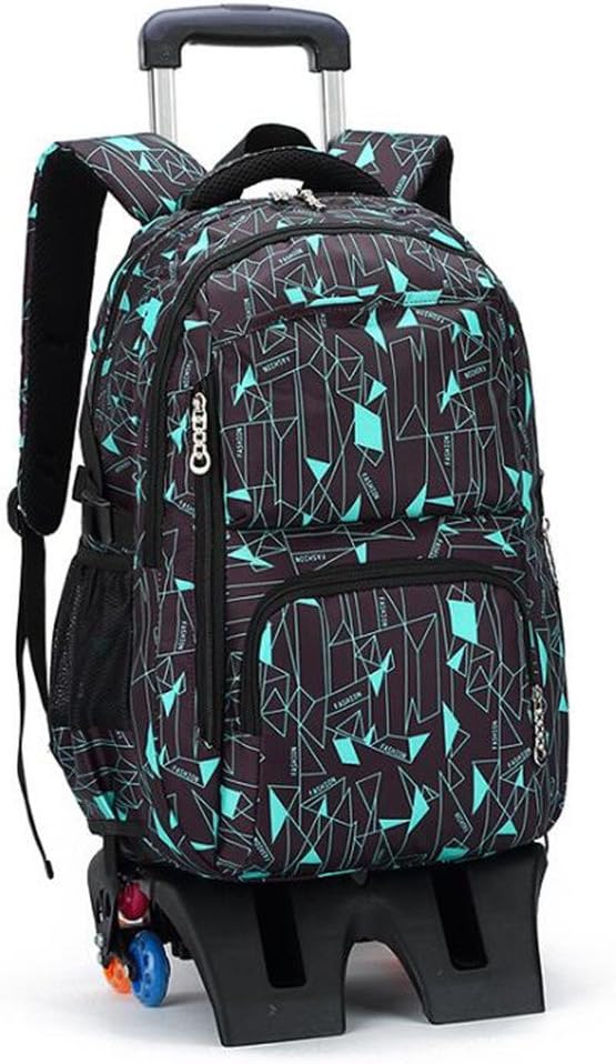 FEC High-Capacity School Bag Backpack for Girl and Boy Students Rolling Trolley Bags Six Wheels Climbing Stairs Tall Blue Box