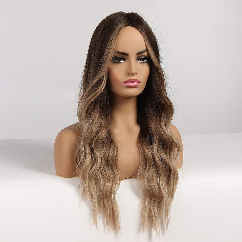 Long Wavy Ombre Dark Blonde Wigs for Women Heat Resistant Synthetic Wigs with Brown Root for Daily/Party/Cosplay (26 Inch,Ombre Dark Ash Blonde) - Image 4
