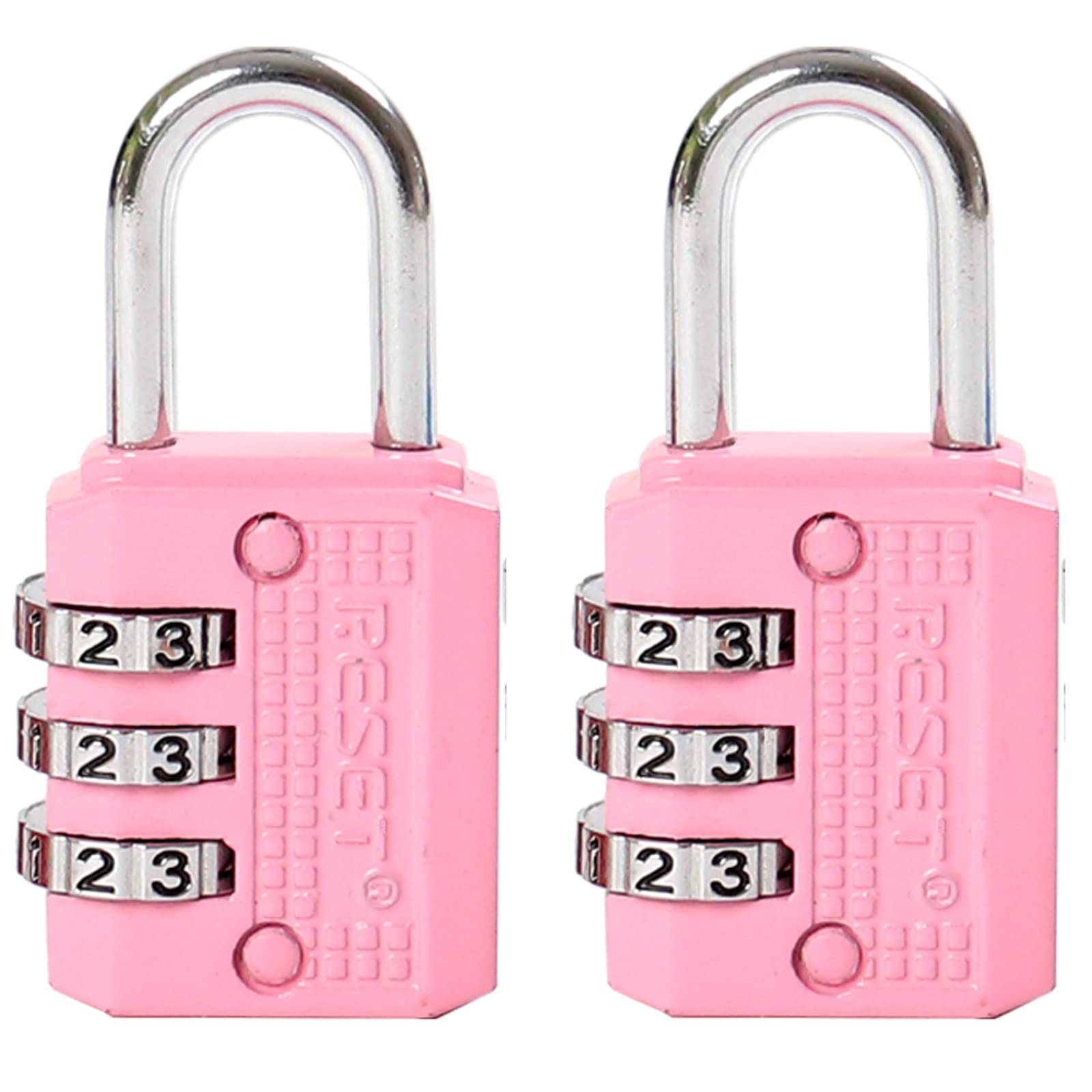 RESET-071 3-Digit Combination Padlock, Compact Resettable Lock for Mini Locker, Travel Lock, Diary, Luggage, Suitcase, Backpack, Pink, 2-Pack — image 1