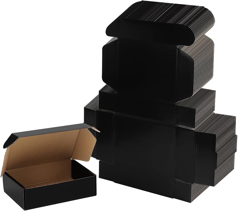 HORLIMER 25 Pack Black Shipping Boxes 178x127x51mm Corrugated