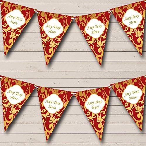 Party Banner Bunting Party Decoration Regal Deep Red and Gold Vintage Damask Personalised Wedding