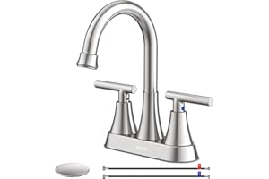 Bathroom Faucets for Sink 3 Hole, Hurran 4 inch Brushed Nickel Bathroom Sink Faucet with Pop-up Drain and Supply Lines, Stainless Steel Centerset Faucets for Sink Vanity RV