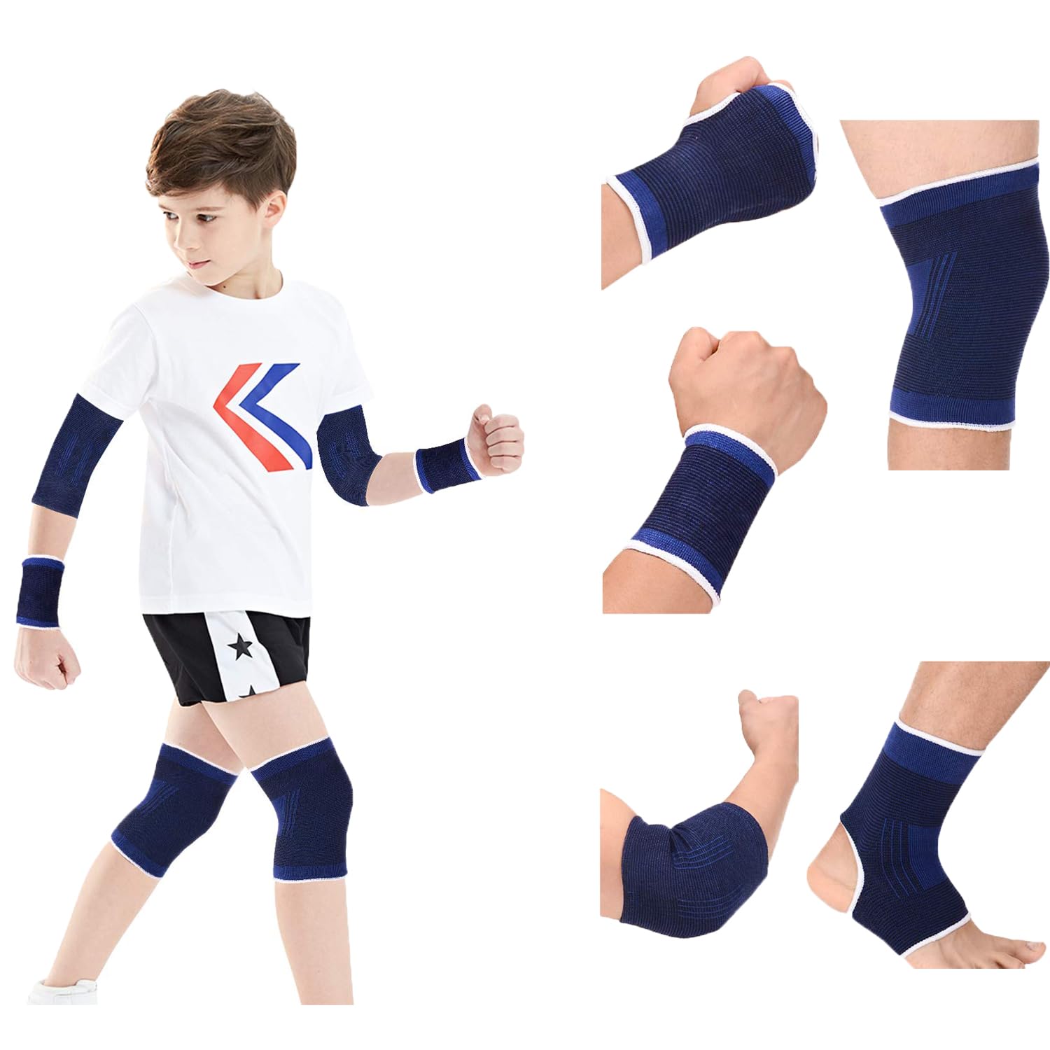 Kids Sports Gear Knee Sleeve Brace Wrist Ankle Brace Support Compression Elbow Palm Protection Wrist Protective Gear Girls Boys Ankle Wrap Support for Running Dancing Basketball Volleyball Tennis
