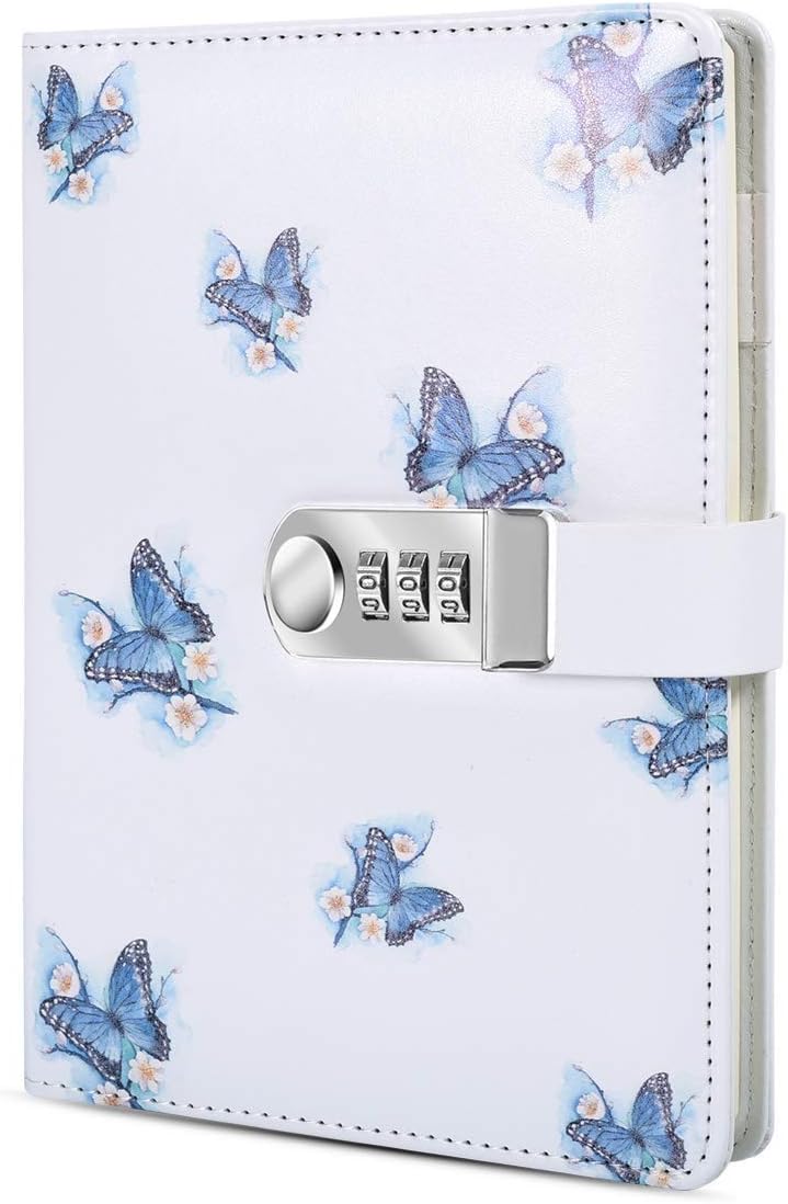 ToiM PU Leather Journal, A5 Secret Diary with Lock (Butterflies)