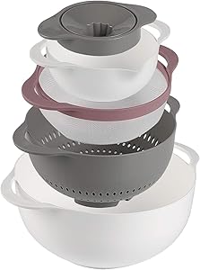 5 Piece Mixing Bowl Set - Stackable Kitchen Nesting Bowls, BPA-free Sieve Strainer Colander Plastic Bowls for Salad Mixing Cooking Baking Food Prep