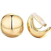 FAN&LOUIS Gold Ball Clip On Earrings, 24K Gold Plated Chunky Half Ball Earrings for Women Non-Pierced Ears Trendy Lightweight Hypoallergenic Clip-On Earrings