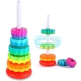 LMTNNB Spinning Stacking Toys - Rainbow Tower, Kids Stackable Spinning Toy, Educational Toy for Toddlers 1-3, Strong ABS Plastic, Color & Shape Recognition, Builds Sensory & Motor Skills